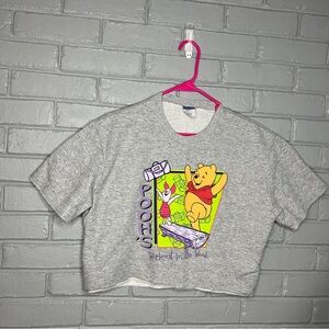 Vintage Winnie The Pooh Workout In The Wood Piglet Grey Cropped Sweatshirt Top